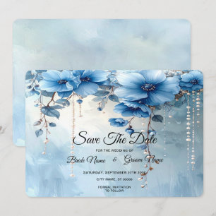 Reserve A Data Flores Azuis e Pérolas Save The Date