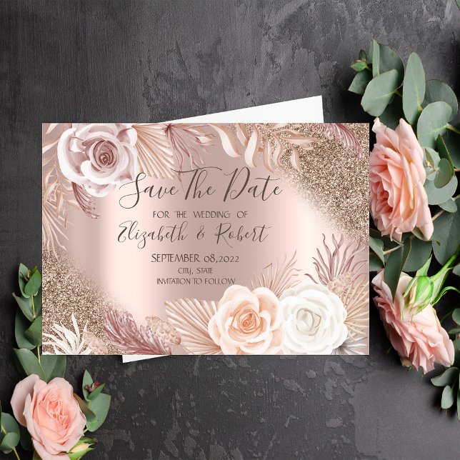 Reserve A Data Flores Boho com Brilho em Rose Gold Ombre Salve a  (Criador carregado)