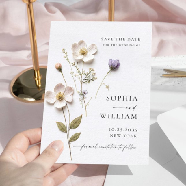 Reserve A Data Flores Boho Passado Impresso Elegante Casamento (Criador carregado)