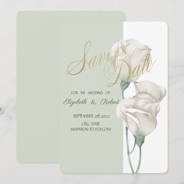 Reserve A Data Flores Brancas Chic Rosas Salve A Data (Frente/Verso)