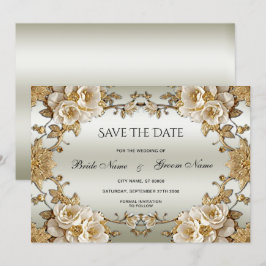 Reserve A Data Flores Brancas do Ornamentado do ouro Salvem a Dat