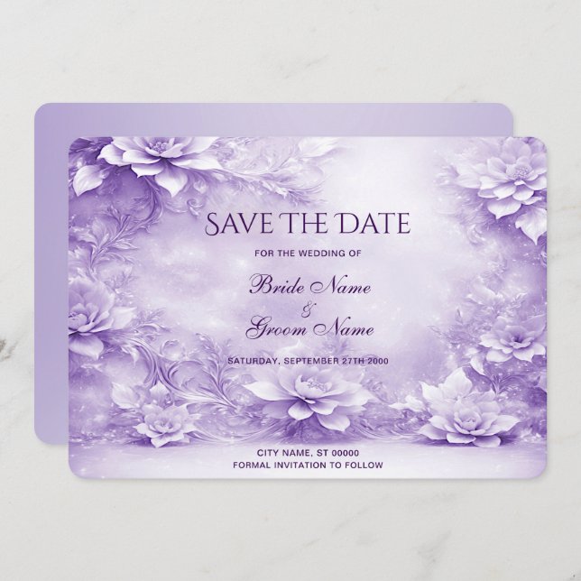 Reserve A Data Flores Brancas Roxas Guardam A Data (Frente/Verso)