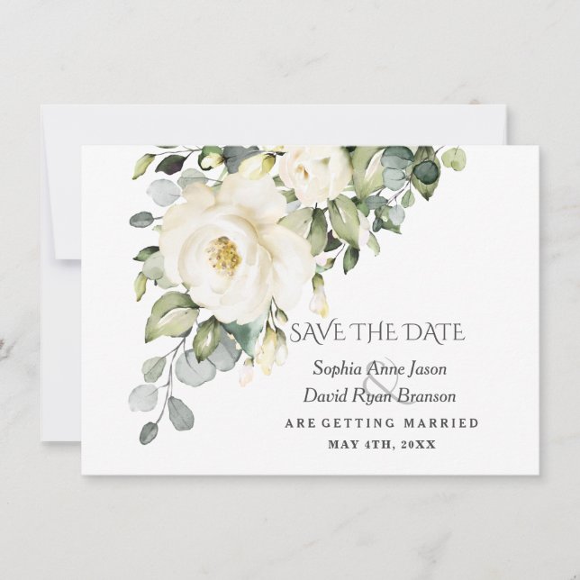 Reserve A Data Flores de Aquarela Branca Charm Bloom Casamento (Frente)