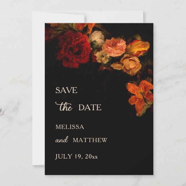 Reserve A Data Flores de Arte Fino Casamento Escuro (Frente)