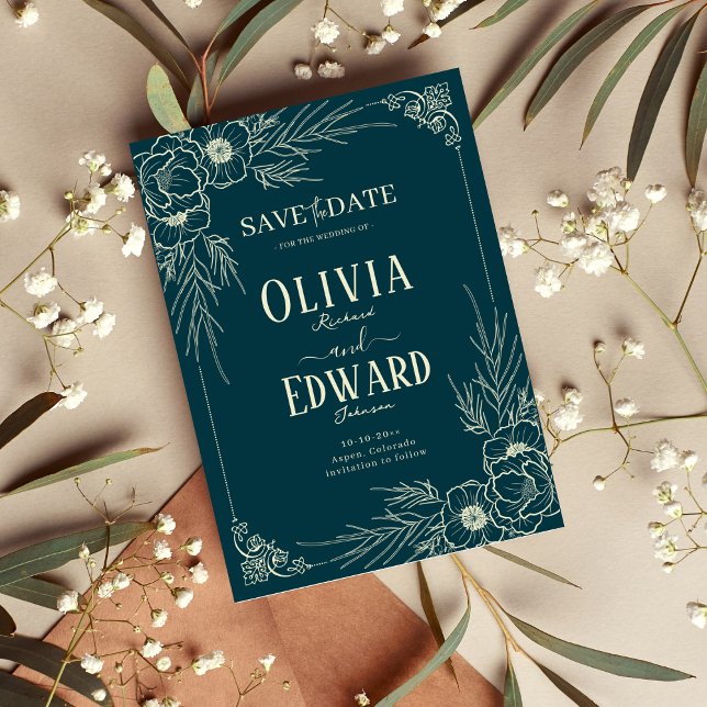 Reserve A Data Flores de Casamento em Moldura de Ouro Elegante (Criador carregado)