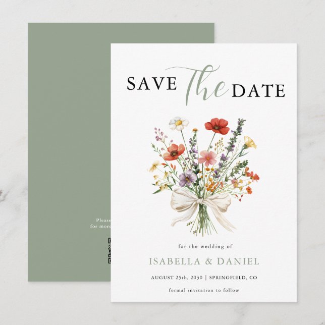 Reserve A Data Flores de Casamento Verde Sage (Frente/Verso)