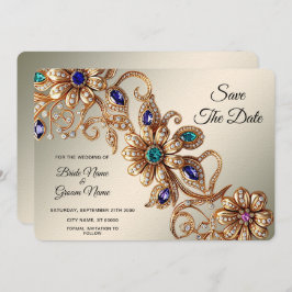 Reserve A Data Flores de Joias Douradas Elegantes Salvem a Data