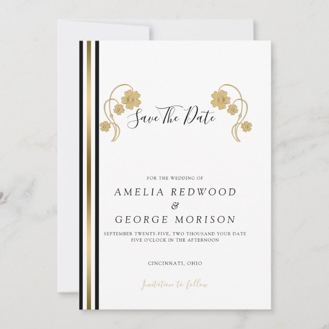 Reserve A Data Flores E Banhas Douradas (Frente)