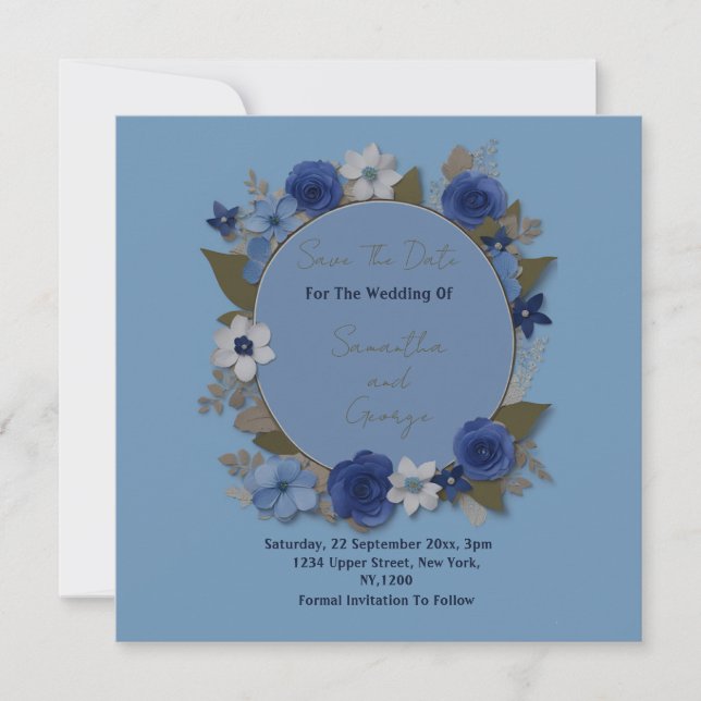 Reserve A Data Flores Elegantes em Círculo para Casamento Prata e (Frente)