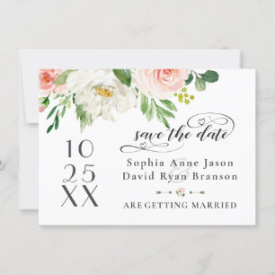 Reserve A Data Flores Elegantes Rosa Bege Casamento Caligrafia