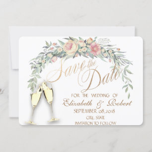 Reserve A Data Flores em Aquarela, Pontilhadas, Copos Save The Da