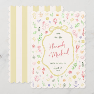 Reserve A Data Flores em Pastel Desenhadas à Mão Casamento de Pri