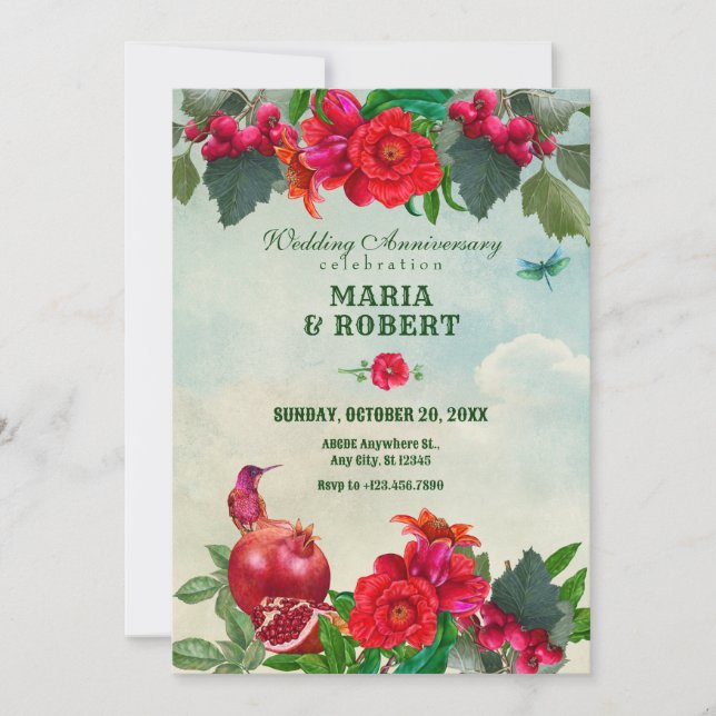 Reserve A Data Flores Pássaro Retro Antigo casamento aniversário (Frente)