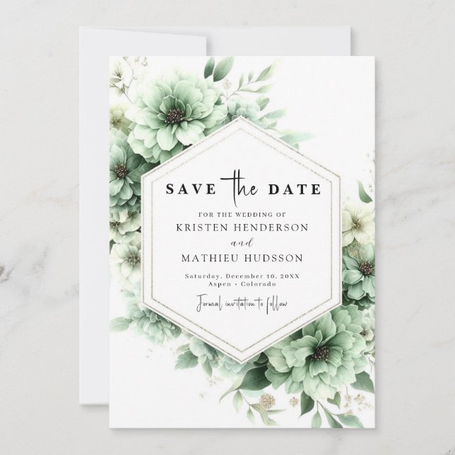 Reserve A Data Flores Personalizadas Whimsical Sage Casamento Ver (Frente)