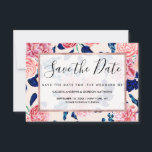 Reserve A Data Flores pintadas de Marinho azul-rosa-menina<br><div class="desc">Girly,  elegante e bonito cor-de-rosa-coral e azul-marinho pintaram flores-campo em fundo rosa-claro.</div>