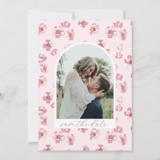 Reserve A Data Flores Rosa Bege Script Romântico Arco Foto
