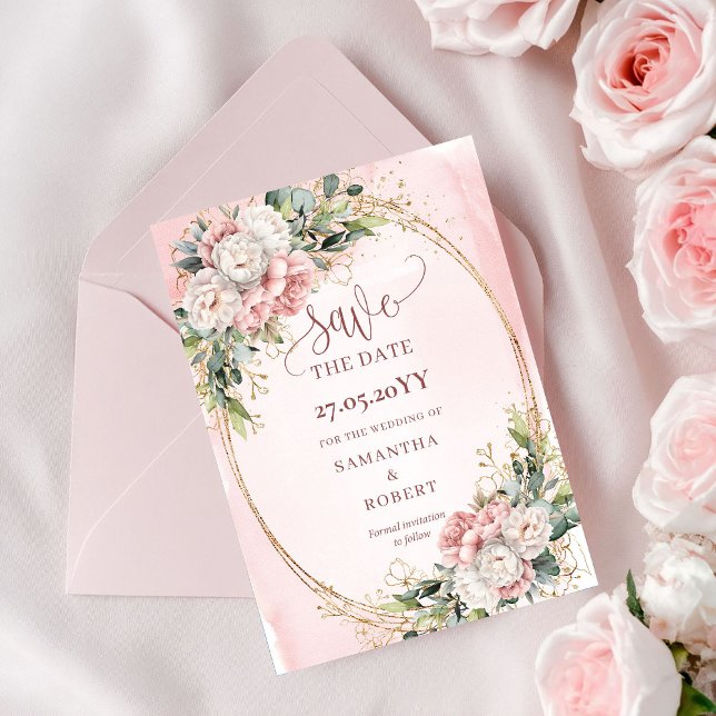 Reserve A Data Flores Rosa Claro Rústico Boêmio Salve A Data (Rustic Bohemian Light Pink Flowers Save The Date)