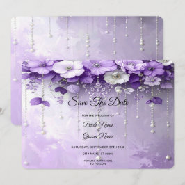 Reserve A Data Flores Roxas com Pérolas Pendentes Save The Date