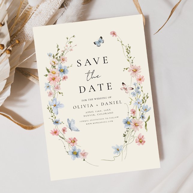 Reserve A Data Flores selvagens Beige Boho salvam a data minimali (Criador carregado)
