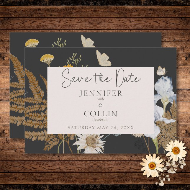Reserve A Data Flores selvagens no Casamento do Carvão (Wildflowers on Charcoal Wedding Save The Date)
