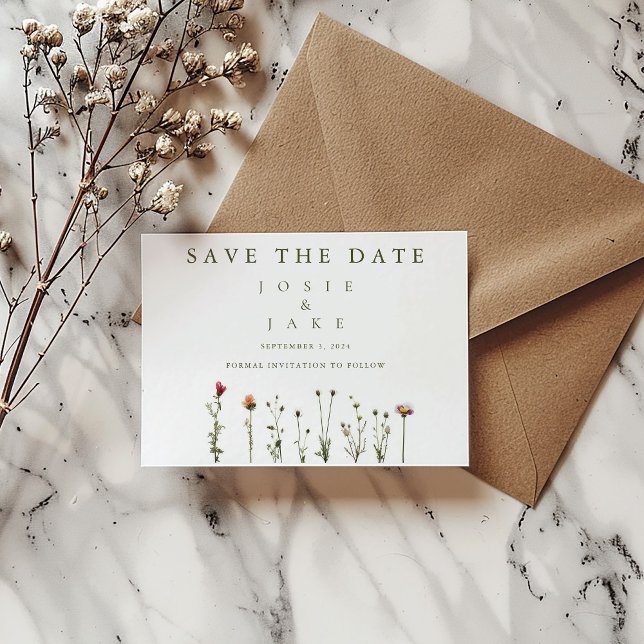 Reserve A Data Flores Selvagens Salvem a Data (Pretty and delicate wildflowers Save the Date card. Minimal and simple.)