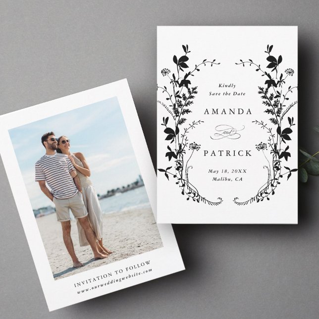 Reserve A Data Flores Selvagens Silhouette Foto de Casamento Pret (Front & Back)