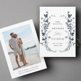 Reserve A Data Flores Selvagens Silhouette Marinho Foto de Casame