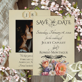 Reserve A Data Flores Silvestres, Foto & Monograma de Folhas - Tr