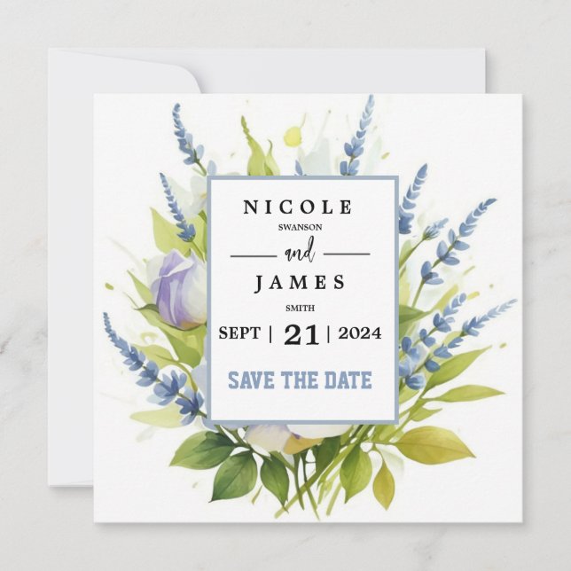Reserve A Data Flores Silvestres Lavanda Aquarela (Frente)