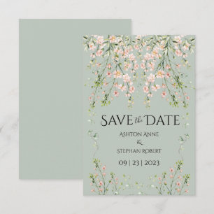 Reserve A Data Flores Silvestres Rosa Corado Verde Sage Casamento
