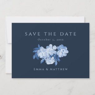Reserve A Data Flores Sofisticadas em Aquarela Fundo Azul QR