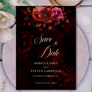 Reserve A Data Flores vermelhas escuras legantes Casamento
