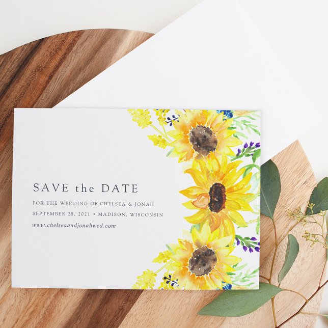 Reserve A Data Flores | Watercolor Sunflower Save Date (Criador carregado)