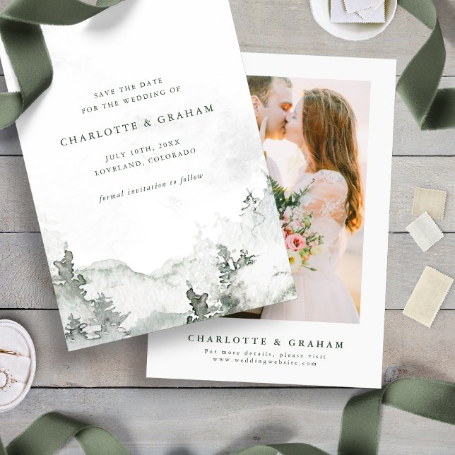 Reserve A Data Floresta em Aquarela (Simple Minimalist Photo Watercolor Forest Save The Date
)