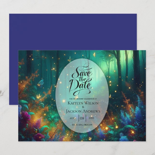 Reserve A Data Floresta Encantada de Casamento de Joias Radiantes (Frente/Verso)