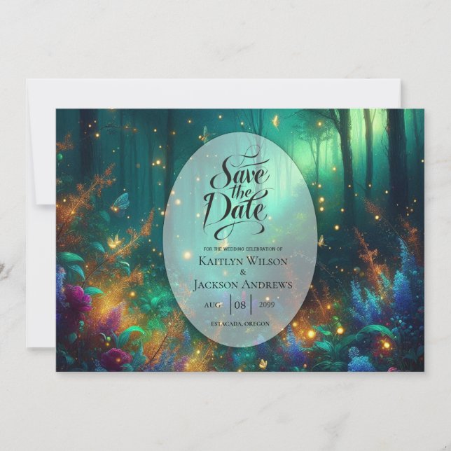 Reserve A Data Floresta Encantada de Jóias Radiantes Casamento (Frente)