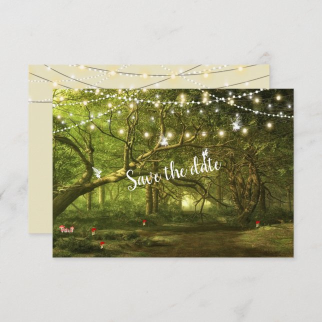 Reserve A Data Floresta Encantada, Fadas, Casamento De Luzes De C (Frente/Verso)