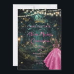 Reserve A Data Floresta Encantada Fuchsia, Vestido Rosa Quinceañe<br><div class="desc">Personalize esta encantadora floresta encantada / noite estelar Quinceañera / Doce 16 anos salve a data fácil e rapidamente. Basta clicar no botão Editar usando ferramentas de Design para editar ainda mais o texto, alterar estilos de fonte e cores de fonte. Apresentando uma garota vestida com um vestido cor-de-rosa quente...</div>