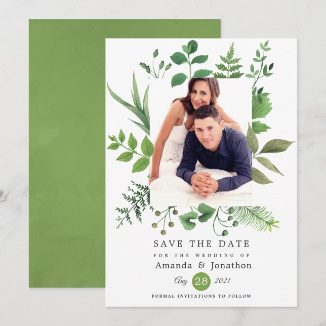 Reserve A Data Floresta Florestal Greenery Casamento (Frente/Verso)