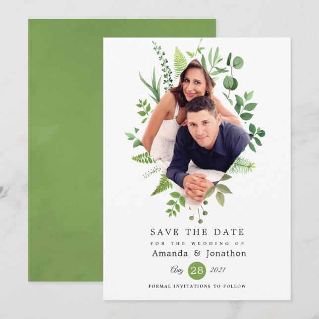 Reserve A Data Floresta Florestal Greenery Casamento (Frente/Verso)