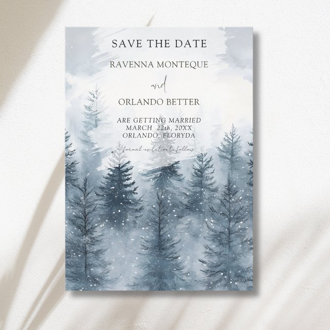 Reserve A Data Floresta Nevada e Montanha Casamento Aquarela (Criador carregado)
