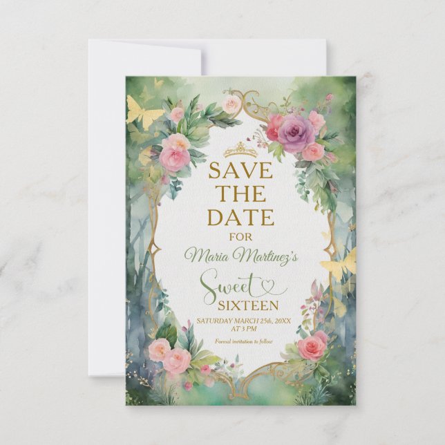 Reserve A Data Floresta Sage Verde Floral Sweet Sixteen (Frente)
