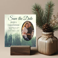 Foggy Green Mountain Rustic Oval Photo Casamento