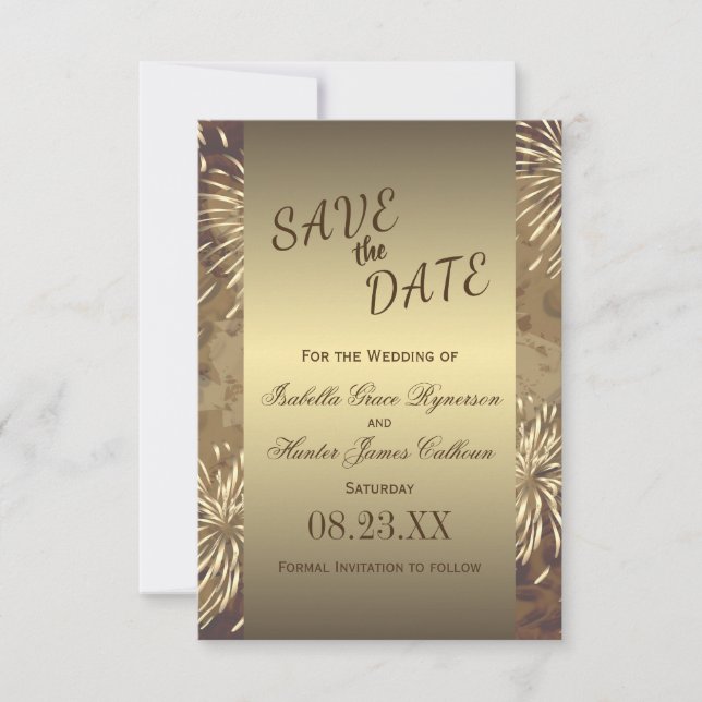 Reserve A Data Fogos de artifício de casamento de ouros (Frente)