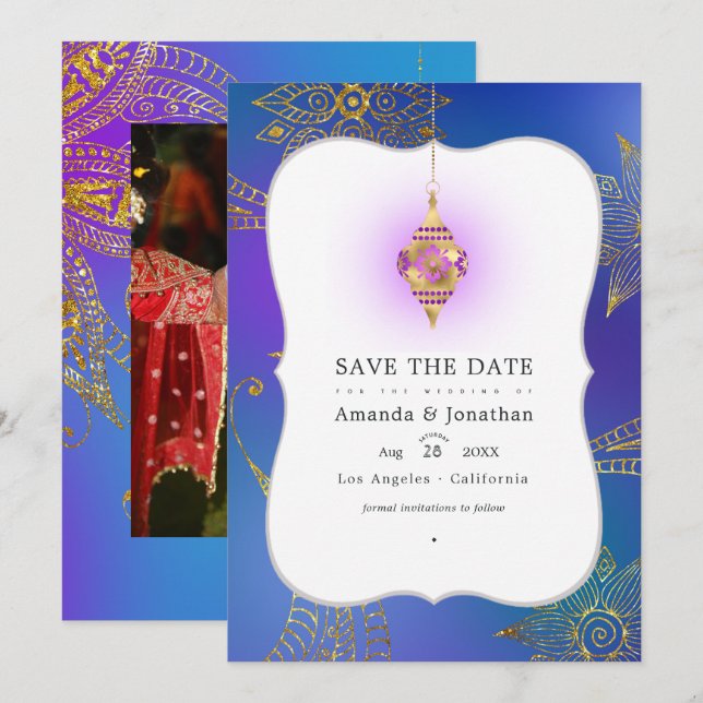 Reserve A Data Foil de Ouro Fotografia de Casamento Arabian Bolly (Frente/Verso)