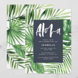 Reserve A Data Folha de palma tropical de Aloha e aniversário azu