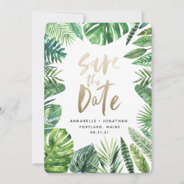 Reserve A Data Folha de palma tropical e guião dourado