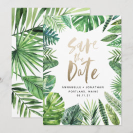 Reserve A Data Folha de palma tropical e guião dourado