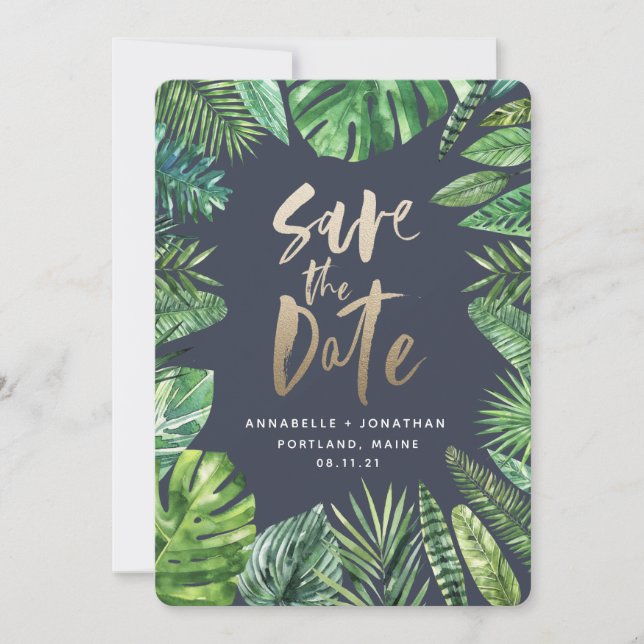 Reserve A Data Folha de palma tropical e guião dourado (Frente)