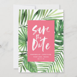 Reserve A Data Folha de palma tropical e guincho de aquarela rosa